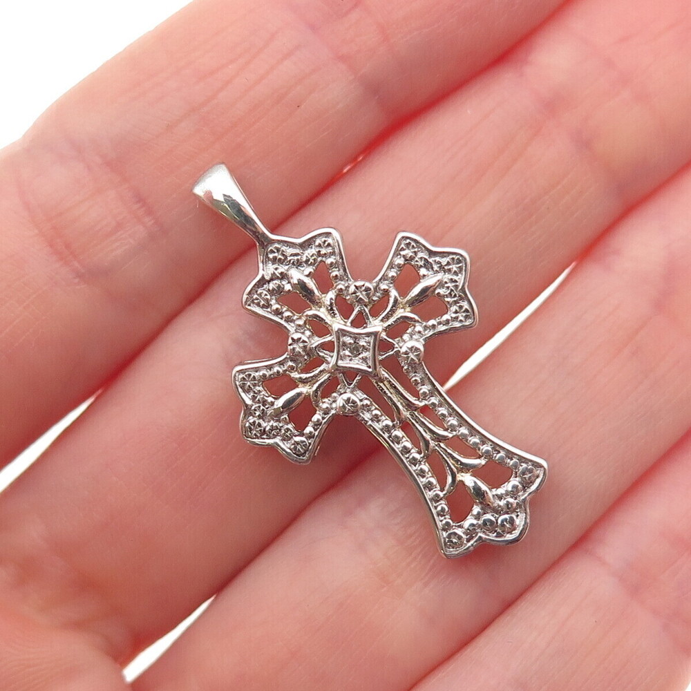 JCM Jacmel Mauritius 925 Sterling Silver Real Diamond Accent Cross Charm Pendant